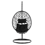 Rattan Pe Hanging Chair Black Stand Swing Egg Shape Wicker Rustic Boho Beliani