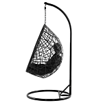 Rattan Pe Hanging Chair Black Stand Swing Egg Shape Wicker Rustic Boho Beliani