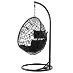 Rattan Pe Hanging Chair Black Stand Swing Egg Shape Wicker Rustic Boho Beliani