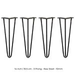 4 X 14" Hairpin Legs - 3 Prong - 10mm - Raw Steel