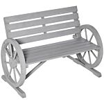 Outsunny 2 Seater Garden Bench Outdoor Garden Armrest Chair With Wooden Cart Wagon Wheel Rustic High Back Grey