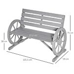 Outsunny 2 Seater Garden Bench Outdoor Garden Armrest Chair With Wooden Cart Wagon Wheel Rustic High Back Grey