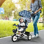 Homcom Metal Frame 4 In 1 Baby Push Tricycle With Parent Handle For 1-5 Years Old, Light Blue