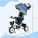 Homcom Metal Frame 4 In 1 Baby Push Tricycle With Parent Handle For 1-5 Years Old, Light Blue