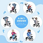 Homcom Metal Frame 4 In 1 Baby Push Tricycle With Parent Handle For 1-5 Years Old, Light Blue