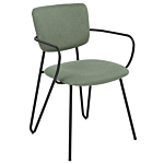 Set Of 2 Dining Chairs Dark Green Polyester Structural Fabric Upholstery Black Metal Legs Armless Curved Backrest Modern Contemporary Design Beliani