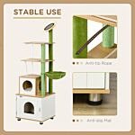 Pawhut Cat Tree With Cat Litter Box For Indoor Cats, Cat Enclosure With Scratching Post, Cat Condo, Hammock, Platforms, Removable Cushions, Oak