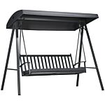 Outsunny 3-seat Garden Swing Chair, Outdoor Canopy Swing With Removable Cushion, Adjustable Shade, And Slatted Bench, For Porch, Poolside, Dark Grey