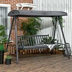 Outsunny 3-seat Garden Swing Chair, Outdoor Canopy Swing With Removable Cushion, Adjustable Shade, And Slatted Bench, For Porch, Poolside, Dark Grey