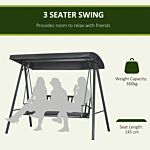 Outsunny 3-seat Garden Swing Chair, Outdoor Canopy Swing With Removable Cushion, Adjustable Shade, And Slatted Bench, For Porch, Poolside, Dark Grey