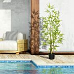 Homcom Artificial Plant Bamboo Artificial Tree Height 120 Cm With Pot For Home Indoor Decor