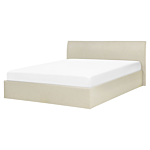 Bed Frame Beige Eu King Size 5ft Lift Up Storage With Headboard Beliani