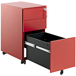 Storage Cabinet Red Metal With 3 Drawers Key Lock Castors Industrial Modern Home Office Garage Beliani