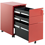 Storage Cabinet Red Metal With 3 Drawers Key Lock Castors Industrial Modern Home Office Garage Beliani