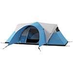 Outsunny 3000mm Waterproof Camping Tent For 5-6 Man, Family Tent With Porch And Sewn In Groundsheet, Portable With Bag, Blue