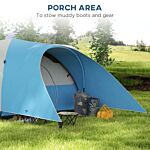 Outsunny 3000mm Waterproof Camping Tent For 5-6 Man, Family Tent With Porch And Sewn In Groundsheet, Portable With Bag, Blue