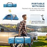 Outsunny 3000mm Waterproof Camping Tent For 5-6 Man, Family Tent With Porch And Sewn In Groundsheet, Portable With Bag, Blue