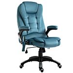 Vinsetto Massage Recliner Chair Heated Office Chair With Six Massage Points Velvet-feel Fabric 360° Swivel Wheels Blue