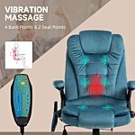 Vinsetto Massage Recliner Chair Heated Office Chair With Six Massage Points Velvet-feel Fabric 360° Swivel Wheels Blue