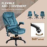 Vinsetto Massage Recliner Chair Heated Office Chair With Six Massage Points Velvet-feel Fabric 360° Swivel Wheels Blue