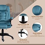 Vinsetto Massage Recliner Chair Heated Office Chair With Six Massage Points Velvet-feel Fabric 360° Swivel Wheels Blue