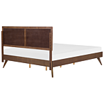 Eu Super King Size Bed Dark Mdf 6ft Frame With Headrest And Slatted Base Beliani