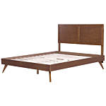 Eu Super King Size Bed Dark Mdf 6ft Frame With Headrest And Slatted Base Beliani