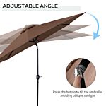 Outsunny Steel Frame Round Market Patio Sun Umbrella Garden Parasol Outdoor Sunshade Canopy, 3x2.45m (coffee)