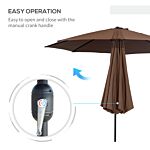 Outsunny Steel Frame Round Market Patio Sun Umbrella Garden Parasol Outdoor Sunshade Canopy, 3x2.45m (coffee)