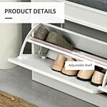 Homcom Shoe Storage Bench With Seat Cushion Hallway Cabinet Organizer With 2 Drawers Adjustable Shelf For Entryway Living Room Bedroom White