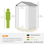 Outsunny 4 X 3ft Garden Shed With Foundation Kit, Polypropylene Outdoor Storage Tool House With Ventilation Slots And Lockable Door, Grey