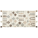 Kilim Area Rug Multicolour Wool And Cotton 80 X 150 Cm Handmade Woven Boho Patchwork Pattern With Tassels Beliani