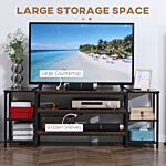 Homcom Tv Unit Cabinet For Tvs Up To 65 Inches, Industrial Tv Stand With Storage Shelves For Living Room, Brown And Black