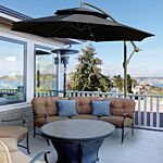 Outsunny 2.7m Banana Parasol Cantilever Umbrella With Crank Handle , Double Tier Canopy And Cross Base For Outdoor, Hanging Sun Shade, Black