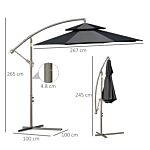 Outsunny 2.7m Banana Parasol Cantilever Umbrella With Crank Handle , Double Tier Canopy And Cross Base For Outdoor, Hanging Sun Shade, Black