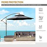 Outsunny 2.7m Banana Parasol Cantilever Umbrella With Crank Handle , Double Tier Canopy And Cross Base For Outdoor, Hanging Sun Shade, Black