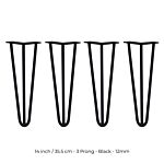 4 X 14" Hairpin Legs - 3 Prong - 12mm - Black