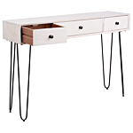 Console Table Off White Mango Wood With 3 Drawers Distressed Effect Sideboard Slim Rustic Style Side Table Beliani