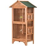 Pawhut Wooden Outdoor Bird Cage, For Finches And Canaries, With Removable Tray, Asphalt Roof