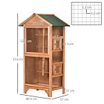 Pawhut Wooden Outdoor Bird Cage, For Finches And Canaries, With Removable Tray, Asphalt Roof