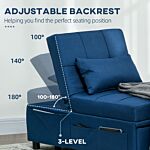 Homcom Convertible Chair Bed W/ Padding Seat, 3-in-1 Multi-functional Sleeper Chair Bed, Recliner W/ Adjustable Backrest, Wheels And Pillow, Blue