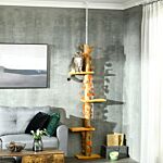 Pawhut 202-242cm Height Adjustable Floor To Ceiling Cat Tree For Cats With Sisal Scratching Post, 3- Tier Cat Tower