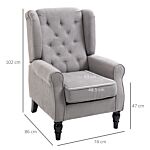 Homcom Retro Accent Chair, Wingback Armchair With Wood Frame Button Tufted Design For Living Room Bedroom, Grey