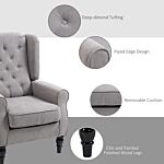 Homcom Retro Accent Chair, Wingback Armchair With Wood Frame Button Tufted Design For Living Room Bedroom, Grey