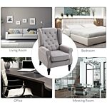 Homcom Retro Accent Chair, Wingback Armchair With Wood Frame Button Tufted Design For Living Room Bedroom, Grey