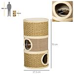 Pawhut Cat Scratching Barrel Kitten Tree Tower Pet Furniture Climbing Frame Covered With Sisal And Seaweed Rope Cozy Platform Soft Plush