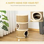 Pawhut Cat Scratching Barrel Kitten Tree Tower Pet Furniture Climbing Frame Covered With Sisal And Seaweed Rope Cozy Platform Soft Plush