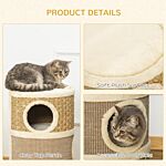 Pawhut Cat Scratching Barrel Kitten Tree Tower Pet Furniture Climbing Frame Covered With Sisal And Seaweed Rope Cozy Platform Soft Plush