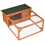 Pawhut Guinea Pigs Hutches Small Animal House Off-ground Ferret Bunny Cage Backyard With Openable Main House & Run Roof 125.5 X 100 X 49cm Orange