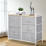 Homcom 5 Drawer Linen Storage Chest Home Organisation W/ Shelf Handles Metal Frame Adjustable Feet Hallway Home Dresser Grey